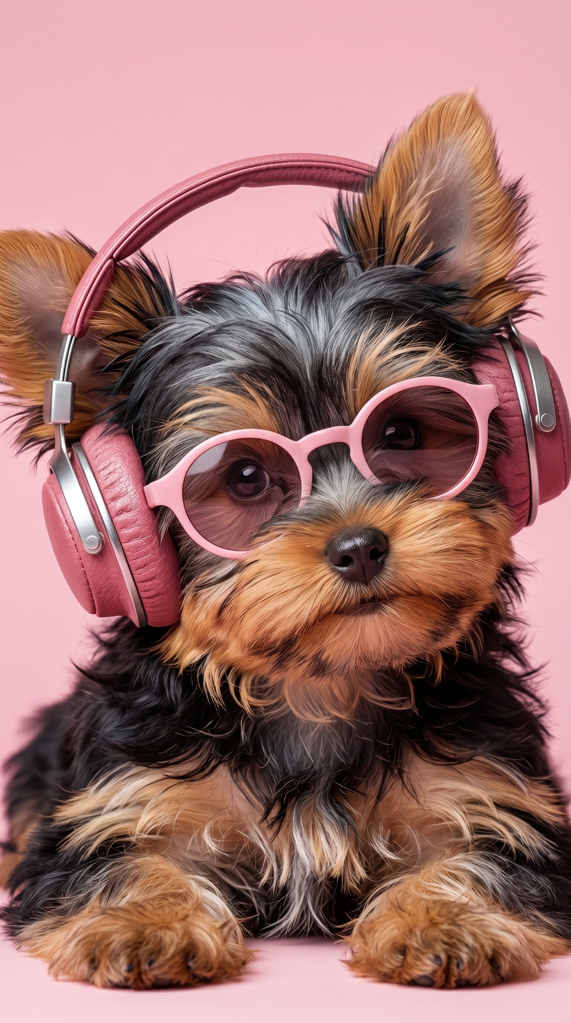 Bella™ wearing pink glasses and headphones